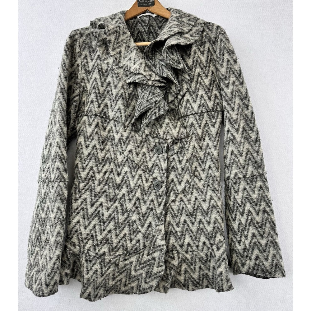 ALMA MATER Wool Blend Coat Ruffled Italian Gray Pockets Women's Large - Picture 1 of 6